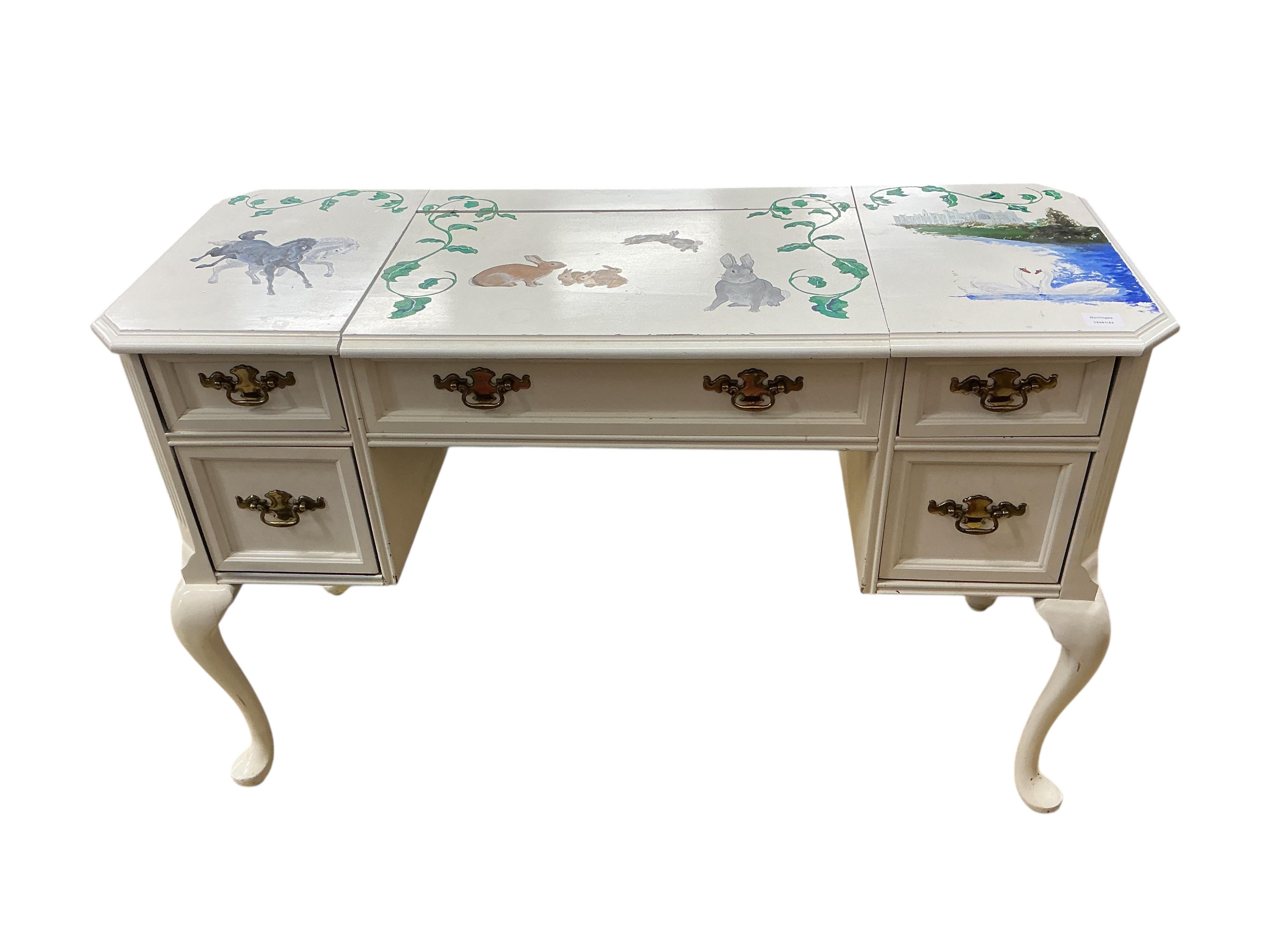 A white painted enclosed dressing table, width 124cm, depth 48cm, height 78cm